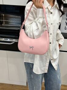 Bolso bandolera de media luna con decoración de lazo de unicolor y estilo retro simple, adecuado para compras, carteras, compras, mujeres jóvenes, estudiantes universitarios, recién llegados, trabajadores de cuello blanco. Son muy adecuados para oficinas, universidades, trabajo, negocios, viajes al trabajo, actividades al aire libre, viajes y salidas