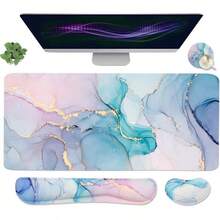 Large Mouse Pad Desk Dad, 4-In-1 Keyboard Wrist Rest Pad & Wrist Support Mouse Pad Set, Extended Desk Pad Waterproof Desk Home Office Study Game-Blue Marble - Blue - View 1