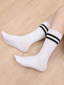 4 pares de calcetines sobre la rodilla a rayas para niños y jóvenes, nuevos calcetines deportivos estilo coreano para niñas, versátiles calcetines de tubo alto aptos para primavera, otoño y vuelta al colegio