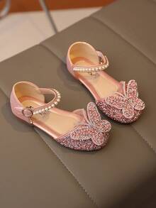 1 Đôi Giày Sandal Đế Bằng Đính Ngọc Trai & Đá Rhinestone Trang Trí Đa Năng Màu Hồng Cho Bé Gái Dễ Thương, Mũi Tròn, Thích Hợp Mặc Hàng Ngày, Khiêu Vũ, Ngoài Trời Vào Mùa Xuân Và Mùa Thu, Giày Công Chúa Mũi Kín Trang Trí Lấp Lánh, Nhỏ Hơn Một Nửa Kích Thước - Hồng - Xem 4