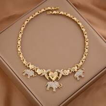 5pcs Luxury Men's Jewelry 1pc Luxury Elephant Pendant Necklace + 1pc Heart Cross Bracelet + A Pair Of Heart Stud Earrings + 1pc Heart Open Ring Unique Micro Set Synthetic Zirconia Jewelry Set Party Jewelry Sets For Everyday Party Gifts Etc - 華麗的大象珠寶套裝 - 查看 3
