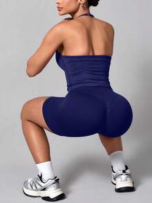 NcmRyu Women's Sexy Yoga, Tennis, Running, Training, Fitness, Outdoor Sports Set Summer - Màu xanh lam - Xem 6