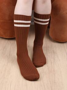 4 pares de calcetines sobre la rodilla a rayas para niños y jóvenes, nuevos calcetines deportivos estilo coreano para niñas, versátiles calcetines de tubo alto aptos para primavera, otoño y vuelta al colegio