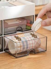 1 pieza Caja de almacenamiento de escritorio con 4 cajones, organizador de soporte para bolígrafos y tarjetas para escritorio, adecuado para escritorio, maquillaje, cosméticos, útiles de oficina, para oficina, hogar, escuela, vuelta al cole, decoración del hogar, accesorios de baño para almacenamiento de mujeres, artículos esenciales de viaje, almacenamiento para dormitorio