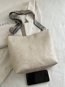 Geometric Pattern Shoulder Strap Crossbody Bag, Large Capacity Messenger Bag, Retro Style Shoulder Bag For Women - Beige - View 2