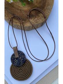 Women's Long Necklace Color Handmade Mandal Pendant - 37. 山核桃/藍色混合 - 查看 2