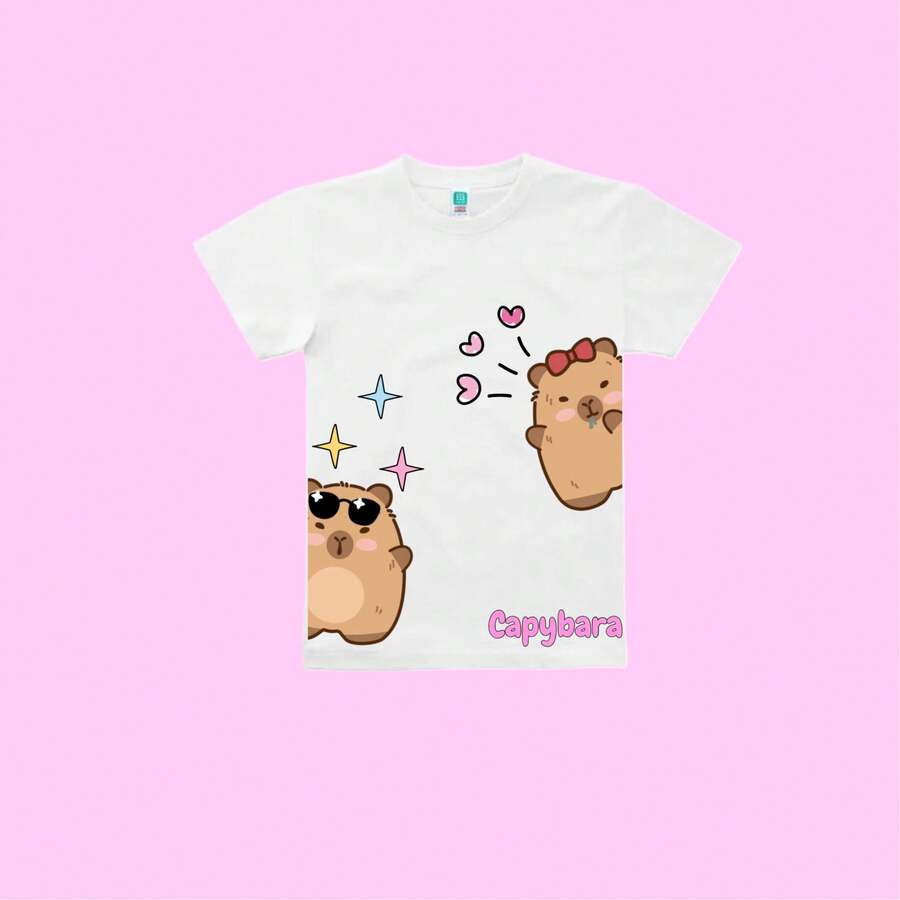 Playera de Capybara Colores amigos Para Niñas y Niños Moda Premium de alta calidad Capibara - Rosa Fucsia - Ver 1