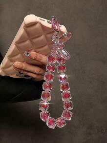 Correa de muñeca de cadena con cuentas de cristal de lujo, decoración de llavero desmontable para teléfono, bolso o cartera