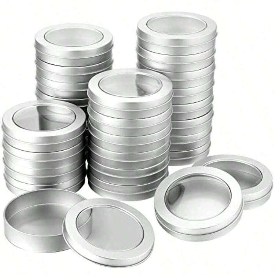 4 Oz Metal Tin Cans Round Tin Containers Empty Cans With Clear Top Lid Spice For Kitchen Office Candles Candies And Gifts Holding 24 Pieces - Clear - View 1