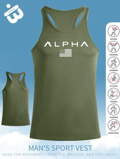 Homens Juventude Tecido Macio Respirável Secagem Rápida Pulôver Gola Redonda Sem Mangas Ajuste Clássico Estampa Gráfica Esporte ao Ar Livre Casual Simples Modelo Básico Exponha os Músculos Corra Montanhismo Ciclismo Vá Pescar Dê um Passeio Lazer Férias Esporte ao Ar Livre Primavera, Verão e Outono Feriado Ação de Graças