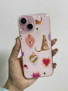 1pc Transparent Cool Space Theme Protective Phone Case With Abstract Heart & Leopard Pattern, Made Of High Quality TPU Material, Compatible With IPhone 13, 14, 15, 16, 16 Pro, 16 Plus, 16 Pro Max, 11, 12 Pro Max, X, XR, XS Max, 7, 8 Plus, 13 Mini, 12 Mini, 13 Pro Max, 12 Pro, 11 Pro Max, 14 Pro, 14 Plus, 15 Plus Phones, Fashionable, Shockproof - Multicolor - View 6