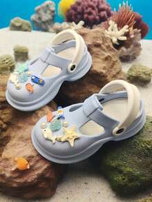 新款女士一脚蹬鞋，防滑时尚分趾鞋 - 海洋风格，贝壳，珍珠，海豚，透气 EVA 材质，适合所有季节的舒适鞋子[新推出且非常受欢迎] - 淺藍色 - 查看 5