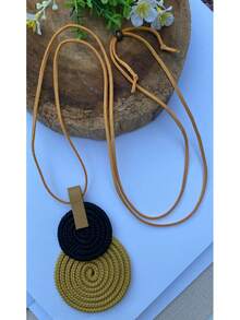 Women's Long Necklace Color Handmade Mandal Pendant - 30. 芥末色/海軍藍 - 查看 2