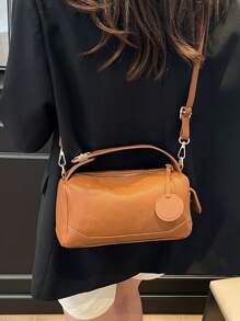 1 Peça Bolsa Oblíqua Fashionável de Cor Sólida Simples de PU com Vários Bolsos, Adequada para Compras Diárias e Uso Casual de Mulheres, Bolsa de Ombro e Bolsa Sacola