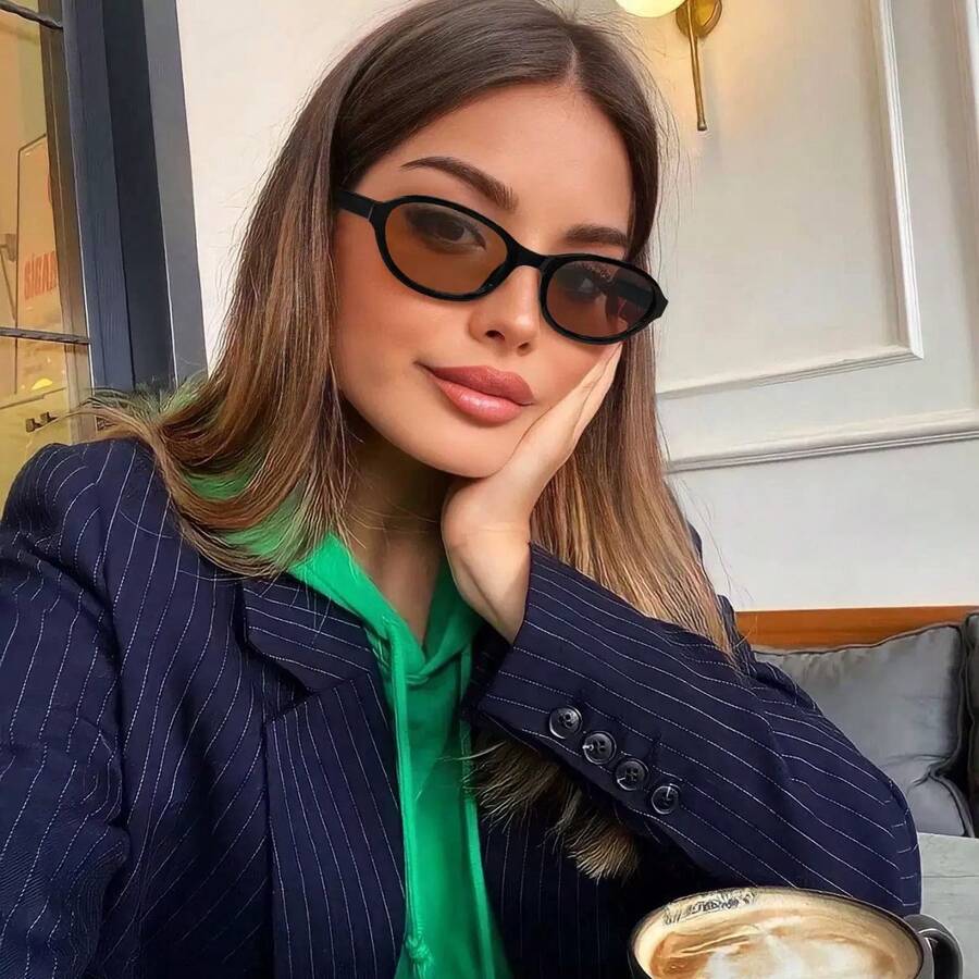 1 件女士椭圆形时尚眼镜，PC 镜框，适合驾驶、旅行、度假和休闲佩戴椭圆形太阳镜