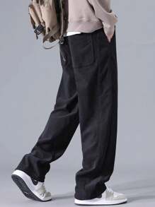 Men's Corduroy Straight Leg Pants, Solid Color Versatile Casual Loose Fit Sweatpants For Spring And Autumn