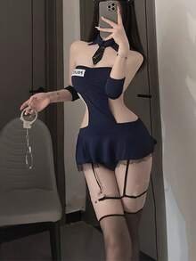 Conjunto de disfraz de oficial sexy, incluye body, adecuado para Halloween, Navidad, San Valentín, juegos de roles de pareja, fiestas, festivales de música