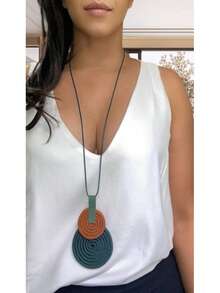 Women's Long Necklace Color Handmade Mandal Pendant - 4.Oil/Coral - View 1