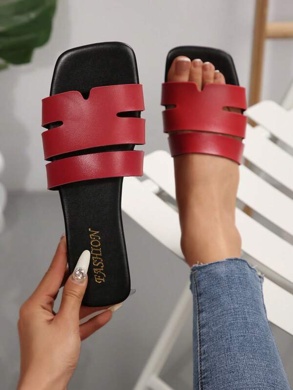 New Comfortable Minimalist Plus Size Women Open Toe Hollow Flat Slip On Sandals, Casual Fashion Outdoor Beach Vacation Summer Shoes
