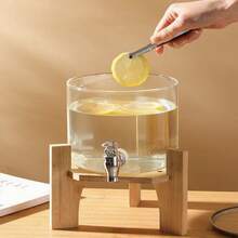 1.03 加仑（约 3.9 升）玻璃饮料分配器，带木制支架，鸡尾酒分配器，带可更换水龙头的饮料服务器，适用于派对、酒吧、餐厅 - 無色 - 查看 3