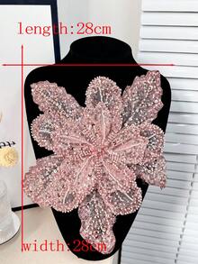 New Multilayer Computer Embroidered, Crystal Rhinestone, Handcrafted Floral Center With Pointed Leaf Edge Applique Decor For Clothing, Size: Length 29cm, Width 28cm - Bean Paste Color - View 27