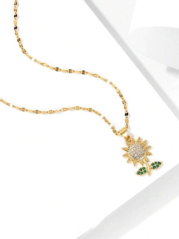 Rhinestone Decor Sunflower Pendant Necklace Valentines,Mom,Mother,Mother's Day,Gift