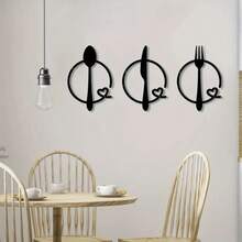 3pcs Metal Wall Decor Set - Fork, Spoon, Knife Design | Suitable For Home, Living Room, Office, Kitchen, Dining Room Decoration, Ideal Gift For Mother's Day, Housewarming, Durable And Easy To Install - Black - View 6