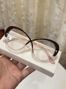 1 件女士休闲多色拼接无度数眼镜，适合日常佩戴和街头摄影 - 上茶下透粉 - 查看 12
