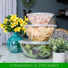 Disposable 96 Ounce Round Crystal Clear Plastic Serving Bowls With Lids Party Snack Or Salad Bowl, Chip Bowls, Snack Bowls, Candy Dish, Salad Container Pack Of 4 - 黃色 - 查看 5