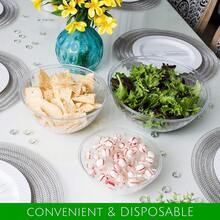 Juego de 4 tazones descartables redondos de plástico transparente de 48 onzas con tapas, recipientes para servir aperitivos, ensaladas, patatas fritas, dulces o contenedor de ensalada para fiestas - Blanco - Ver 8