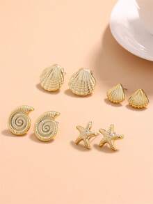 Seashell, Conch, Starfish Lightweight Luxury Beach Style Earrings For Women And Girls, Suitable For Beach Travel And Vacation - Gold - View 4