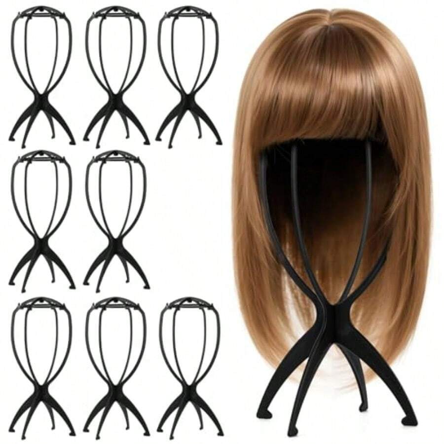 Tecbeauty 9 Pcs Wig Stand Portable Wig Holder Wig Head Stand For Women Multiple Wigs Black 01 - 黑色 - 查看 1