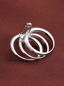1pc Fashionable & Elegant Heart-Shaped Connected Triple-Ring Women's Ring Inlaid With Artificial Zirconia - Multicolor - View 5