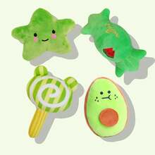 4 件套毛绒吱吱宠物玩具套装，适合小型犬和猫 - 棒棒糖、星星、甜甜圈和草莓图案 - 互动游戏和睡眠伴侣，狗狗宠物玩具，狗狗咀嚼玩具，互动用品