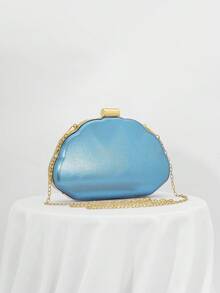 贝壳设计 PU 皮革盒式手拿包、晚会包、舞会礼服包、带链婚礼手提包 - 淺藍色 - 查看 3