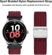 Correa de Reloj de Nylon Trenzado de 22mm para Hombres y Mujeres, Liberación Rápida, Hebilla de Acero Inoxidable Negra (Azul) - Rojo Negro (Hebilla Plateada) - Ver 9