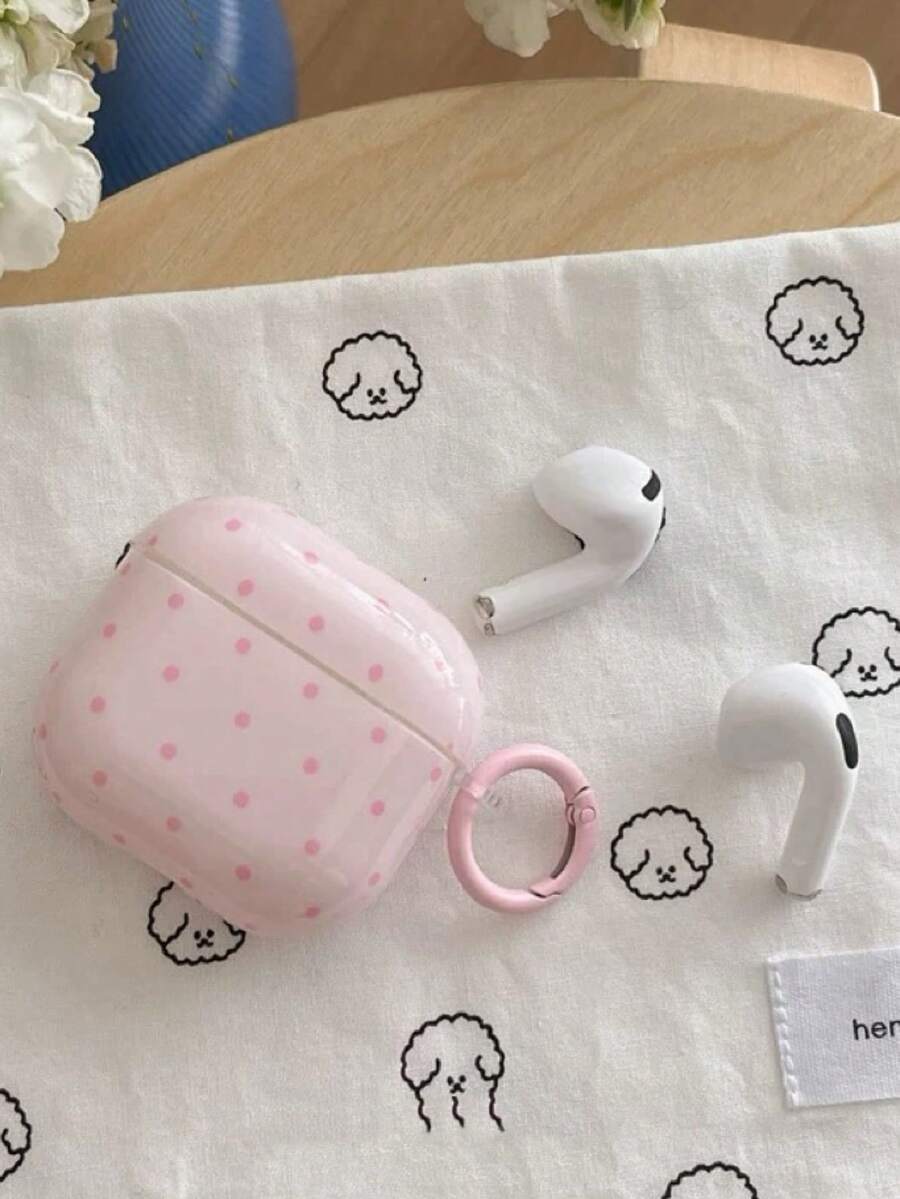 Pink Polka Dot Simple Design Earphone Case + Lanyard Set, Compatible With Apple Pro2/ Pro/ 4/ 3/ 2 - Pink - View 1