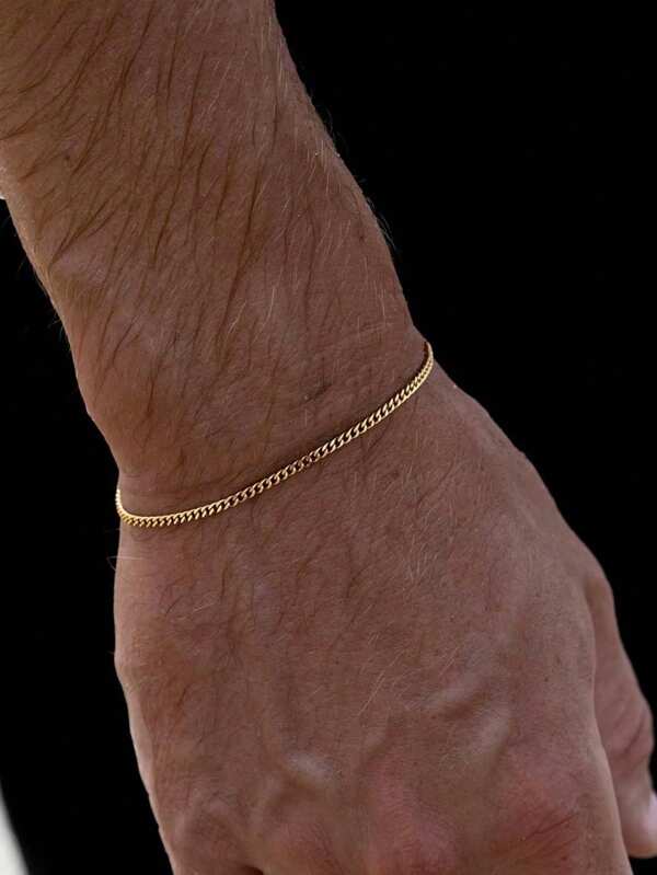 1 pieza Pulsera minimalista de cadena de acero inoxidable dorado para hombres, estilo clásico y versátil deportivo