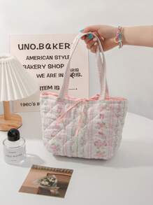 1 件女士便当包女士手提单肩包可爱花朵女式储物购物袋钱包卡通午餐包休闲便携式午餐便当包女士小手提包手提食品袋便当包旅行和野餐储物袋，易于整理 - 彩色 - 查看 16