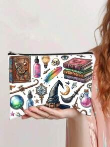 1 pieza Bolsa de maquillaje con estampado divertido de abuela, de poliéster, sin olor, con cremallera, multifuncional, con cremallera ligera, bolsa de maquillaje de viaje para mujer, artículos esenciales de viaje para vacaciones, verano, vuelta al colegio, bolsa escolar, bolsa de viaje para mujeres, bolsa de maquillaje para viaje