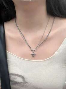 1 件钛钢五角星项链，Y2K 时尚朋克风格拼接中性嘻哈锁骨链，送给女性的独特简约礼物