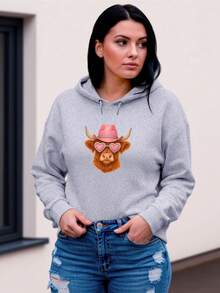 Women's Cold Weather Hoodie  Hooded Sweatshirt Cow Hat Buffalo Love Premium Quality Comfortable