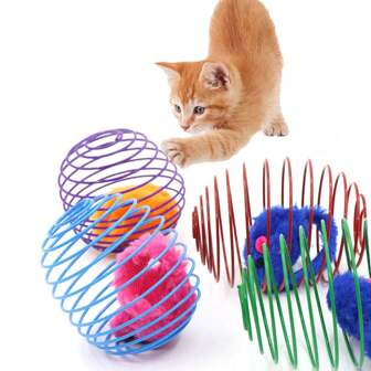 1pc Random Color Mouse In Cage Spring Toy, Stretchy Cats Chasing Bouncy Coil Toy, Interactive Cage Mouse Toy For Cats