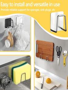 【清爽收纳】2件套不锈钢海绵沥水架，无需钻孔，安装简便，美观耐用，承重能力强，适用于厨房、卧室、客厅等日常收纳必需品。用途广泛，整洁干净，卫生卫生。可收纳水槽盖、锅盖、壁挂式织物，以及家用储物架。颜色款式随机。