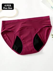 4pcs/Set Plus Size Women Solid Color High Stretch Comfortable Skin-Friendly Leak-Proof Period Panties - Multicolor - View 6