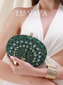 Rhinestone Clutch Purses For Women Evening Wedding Formal - Round Clasp Handbag - Rhinestone Bag - Green - View 2