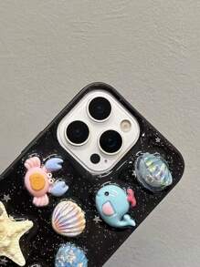 Cute Summer Seastar Whale Shell Pattern Pendant Epoxy Clear Phone Case Compatible With IPhone16 16 15 14 13 Pro Max 3D Epoxy Soft Cover Korea Girl Shell