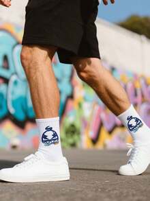 5/10 双随机黑白女式街头风格休闲运动涂鸦中筒袜 - 彩色 - 查看 6