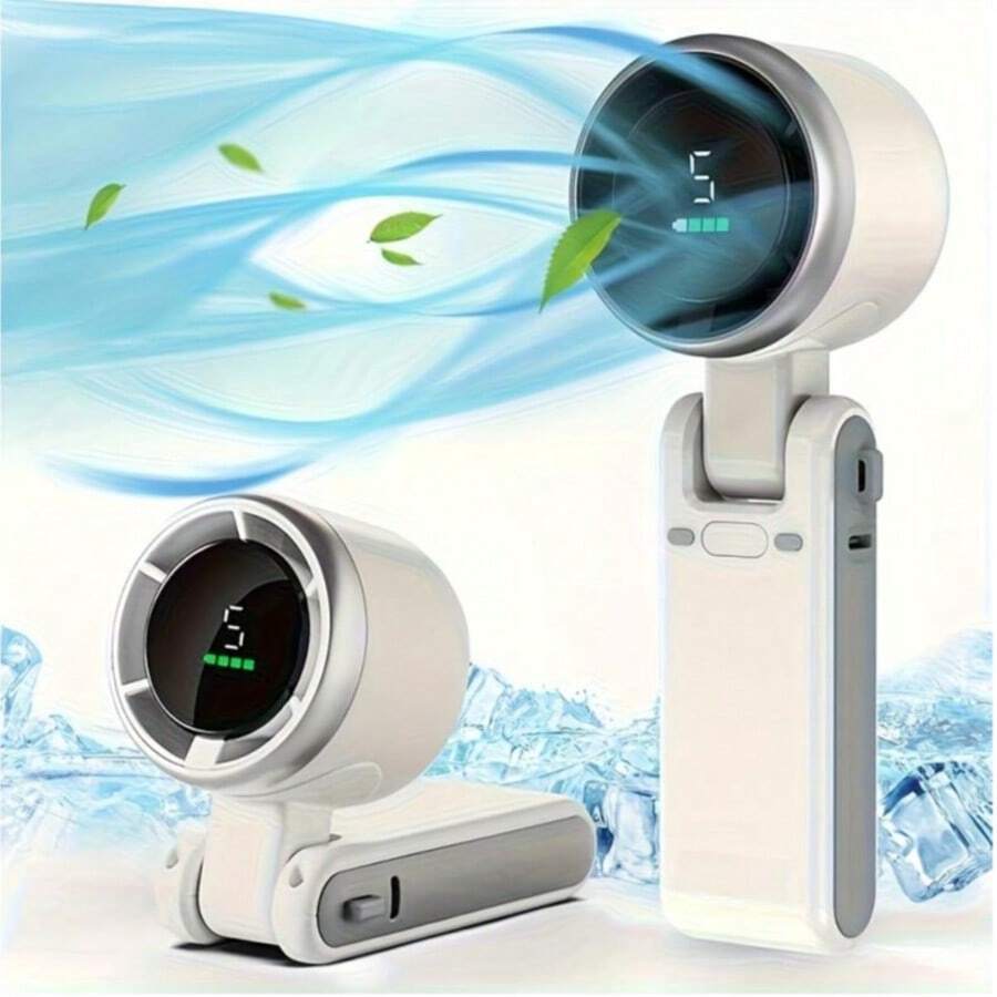 3-In-1 Handheld Turbo High Speed USB Rechargeable Mini Fan, Portable - White - View 1