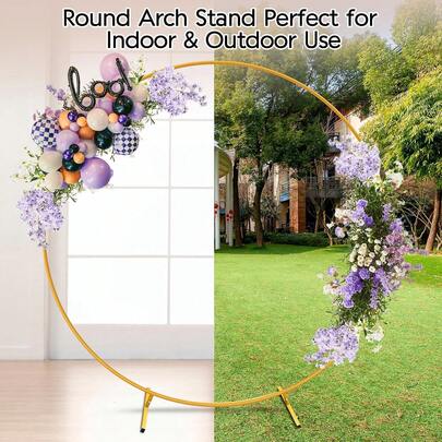 Suporte de ferro redondo reforçado em formato de arco – à prova de ferrugem para casamentos, aniversários e festas de Ano Novo | Comporta mais de 100 balões, guirlandas e decorações DIY | Ideal para celebrações de inverno na UE, despedidas de solteira, batizados e aniversários | Uso interno e externo (amarelo) | Preparativos para o Dia dos Namorados e decoração de Natal | Entrega rápida a partir do armazém local na UE
